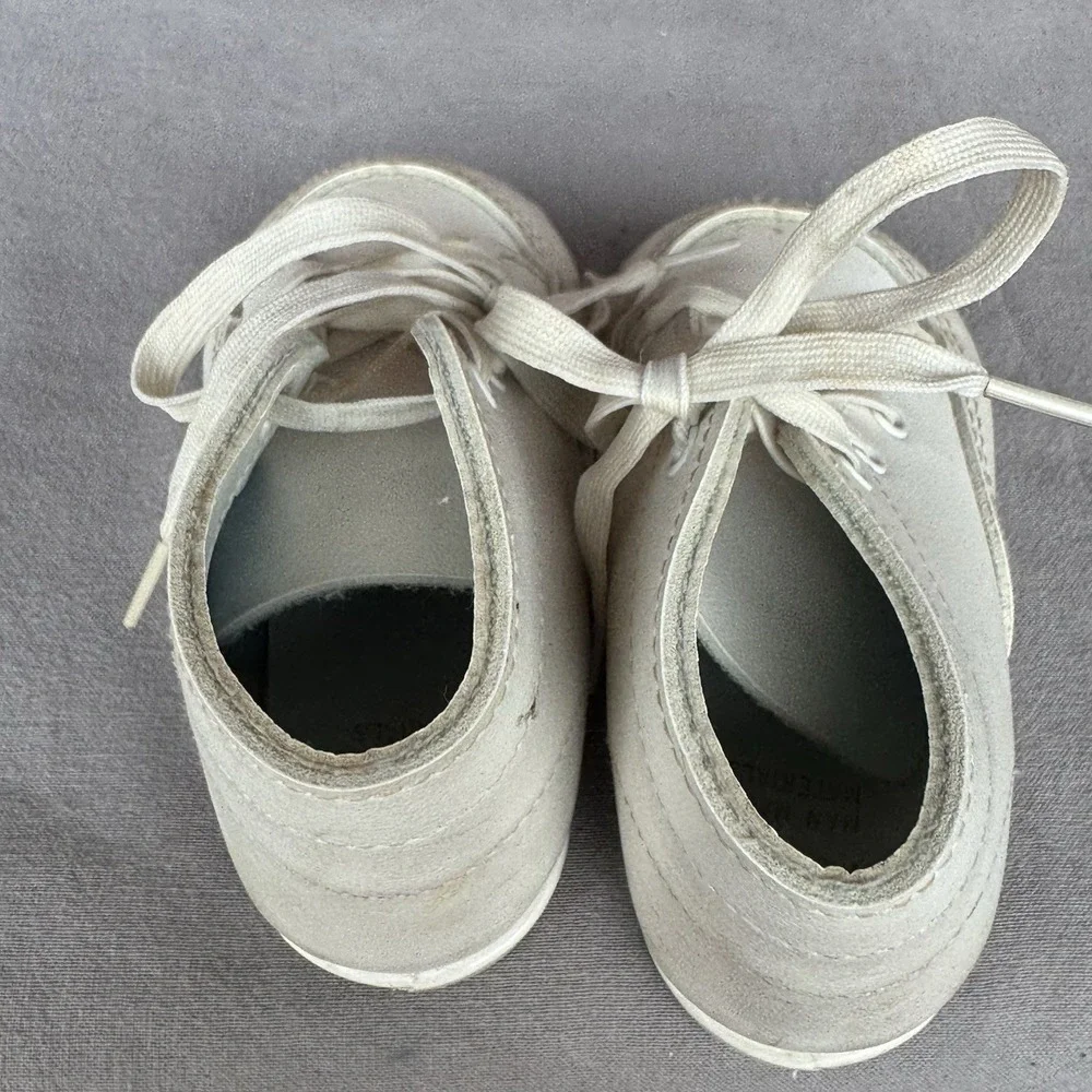 Size 3c - Vintage Infant White High Leather Manmade Crib Shoes Made In USA‎